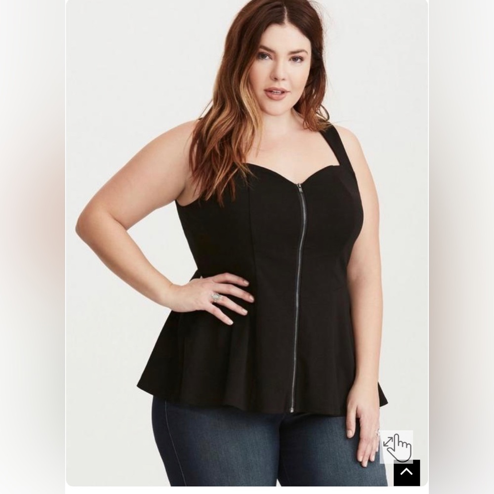 Black Peplum Zip Lace Inset Top